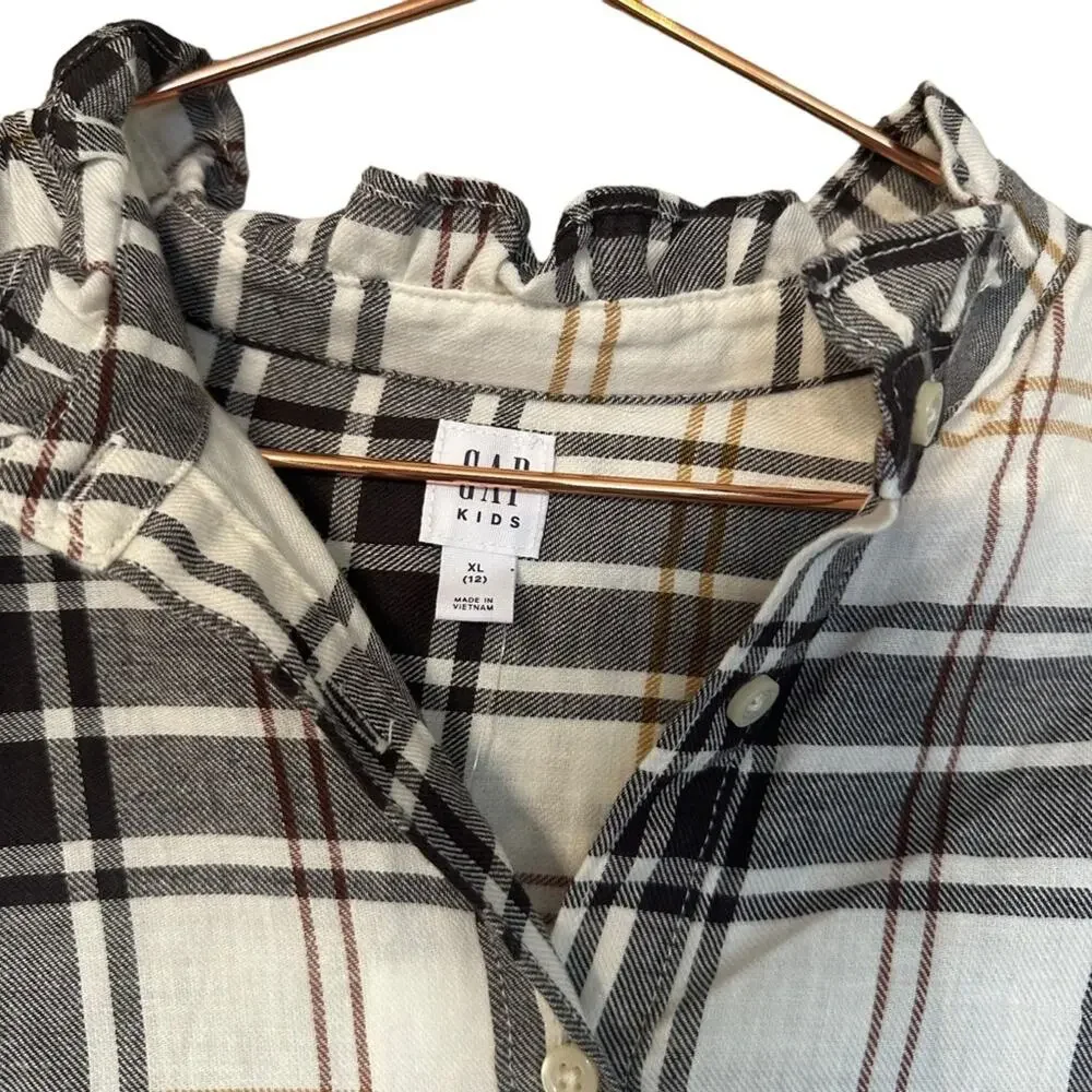 GAP kids light  Flannel ruffle neck button down  Shirt size XL 12